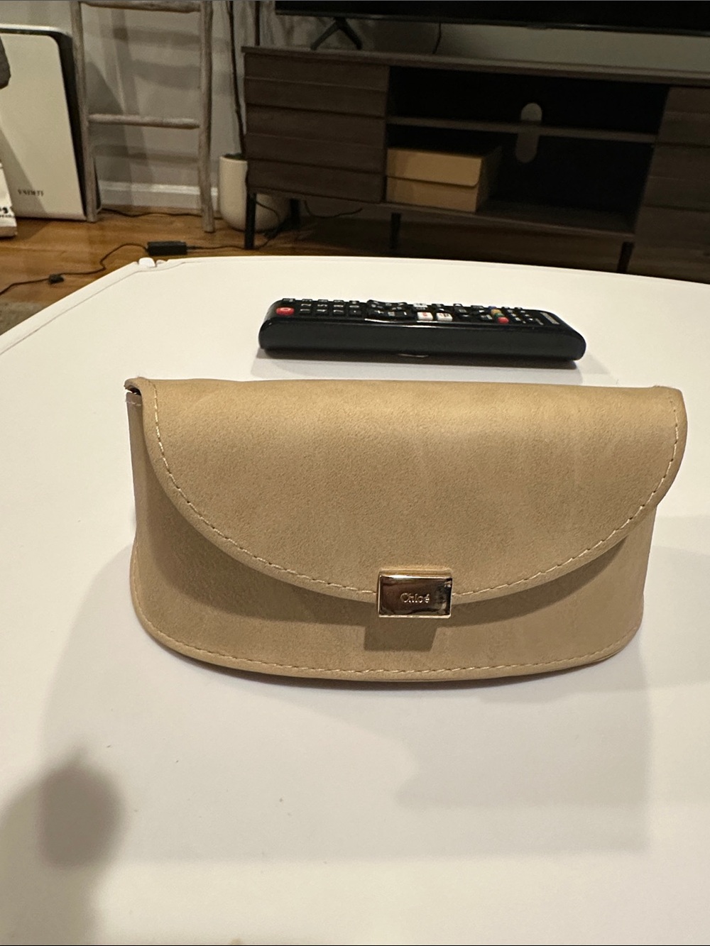 Chloe Beige Clutch Sunglasses Case with Gold Plaque